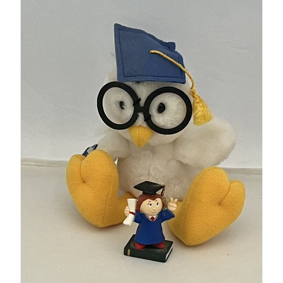 Vintage 1985 Applause Graduation Owl Plush  And Graduate Figure Cake Topper - Picture 1 of 16